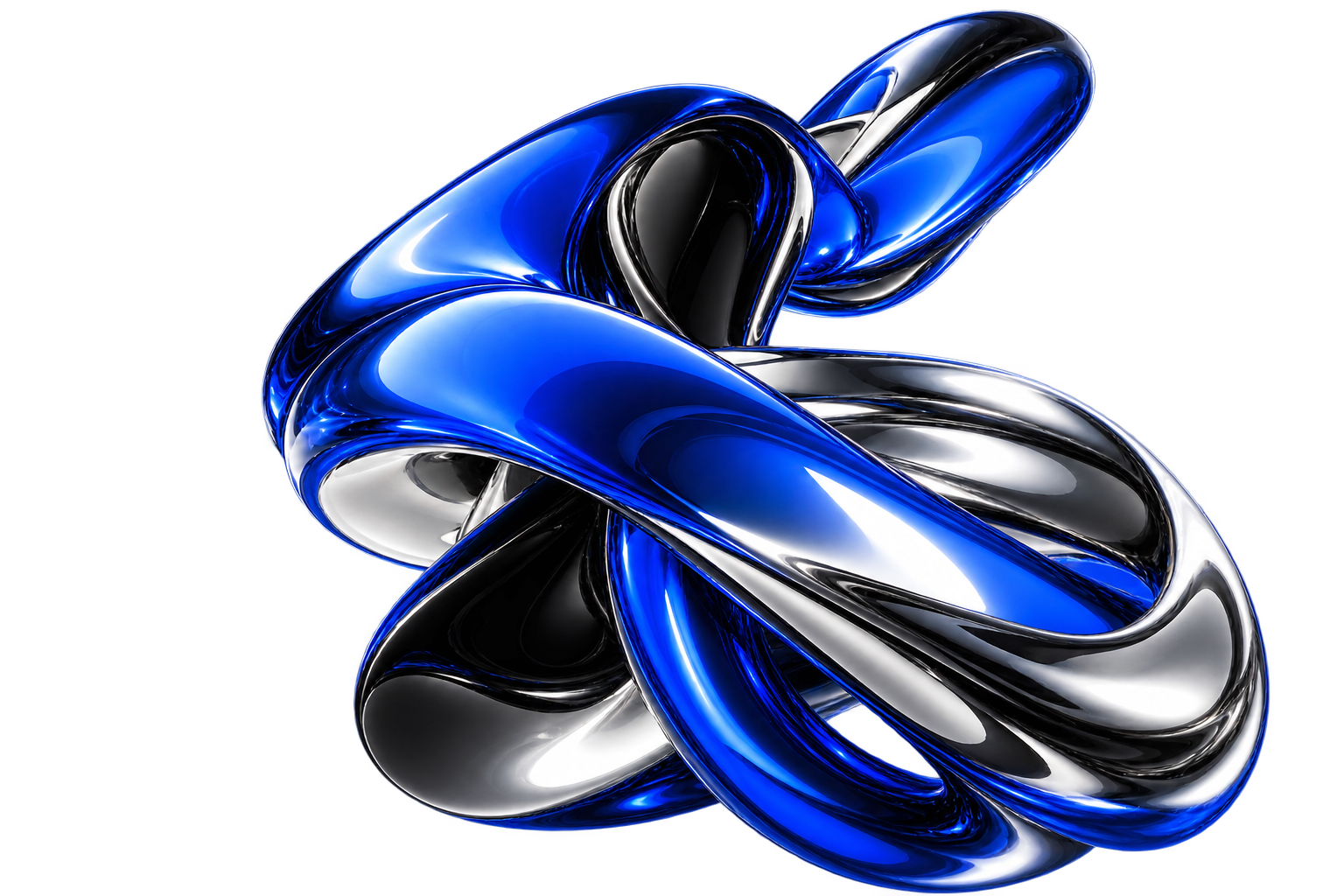 Abstract blue and chrome 3D sculpture
